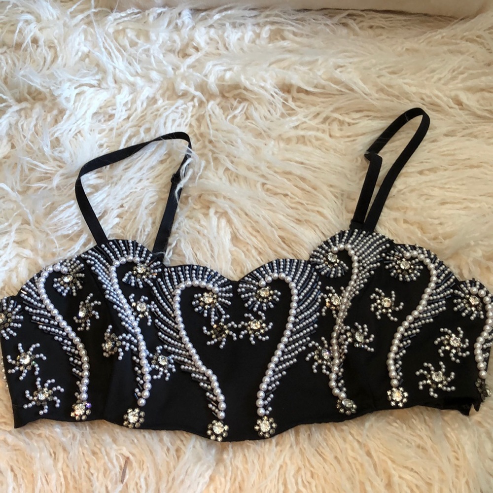 Crop top rhinestone beaded pearl corset bra Rare